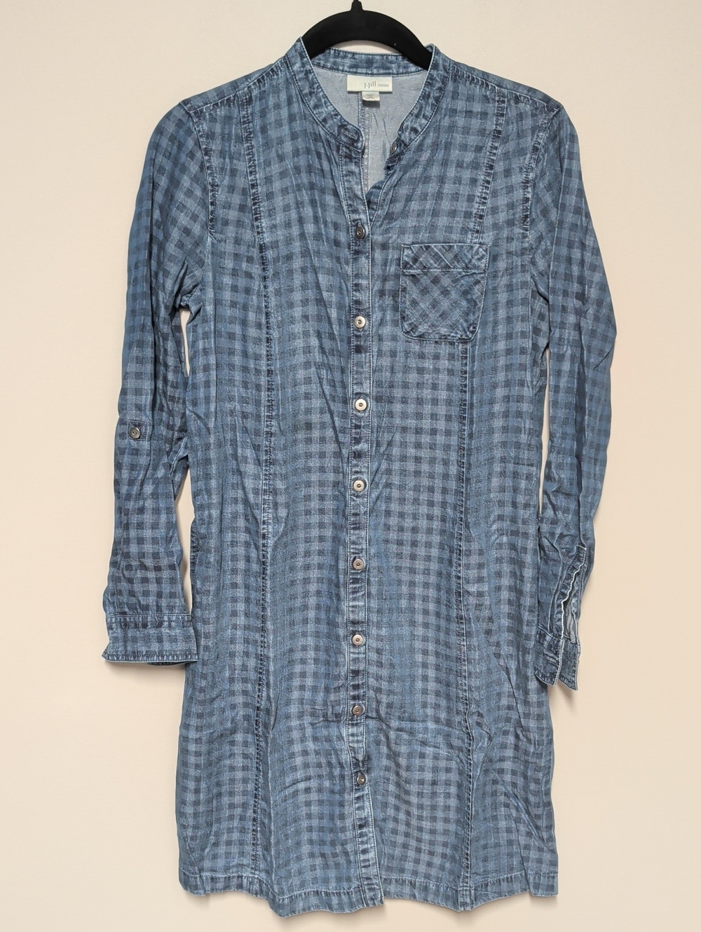 J. Jill Blue Checkered Button-Front Mini Dress